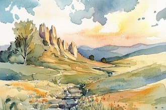 draw a watercolor landscape illustration