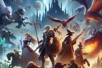 design dnd art sci fi character and dnd party, game art