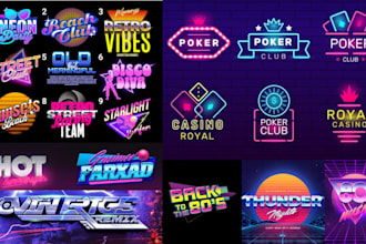 make 70 s 80s 90s retro vintage chrome neon styles 3d synthwave futuristic logo