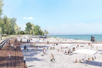 render 3d rv park, campground resort, landscape design, playground, beach cabin