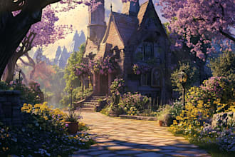 make a amazing background illustration and environment concept art