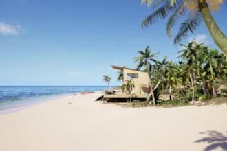 resort beach house sunset ocean,mockup town apartment,porch villa,dawn,rhino fil