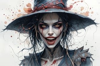create a fantasy horror character art and horror art