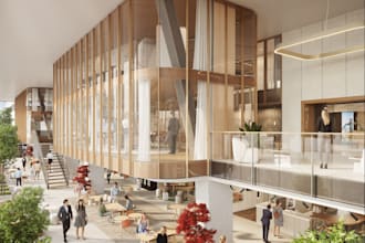 luxury office interior structure,ocean real estate, layout plan,3d office lounge