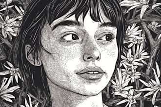 drawing a custom portrait in linocut style