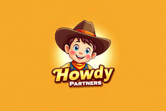 do awesome cheerful young cowboy mascot logo design