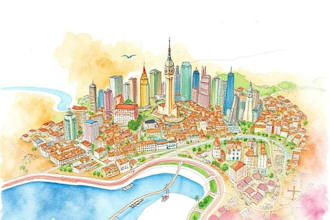create a detailed watercolor map illustration