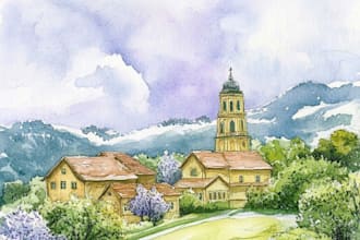 draw a watercolor landscape illustration