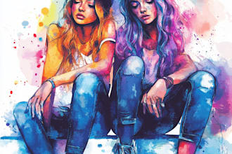 illustrate watercolor portrait illustration