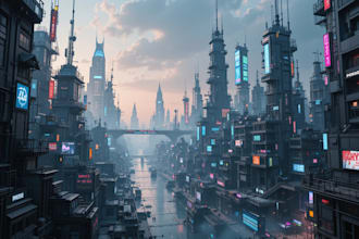 design a cyberpunk futuristic city art