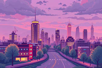 create a landscape and urban vector art illustration