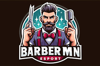 do awesome barber man esport mascot logo design