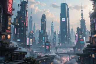 do a cyberpunk futuristic city art or night cit