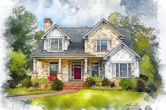 house and building photo into watercolor art