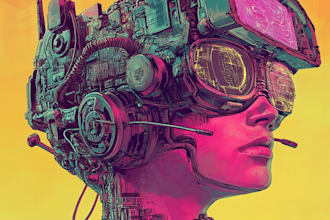 create detailed art of sci fi cyberpunk psychedelic artwork