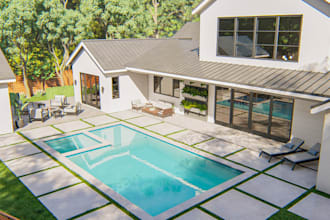 design frontyard, backyard, landscape pool, fire pit patio, hot tub garden