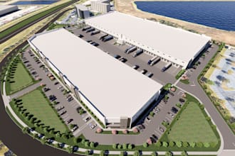 do render and model exterior commercial house, 3d warehouse, storage, facilities
