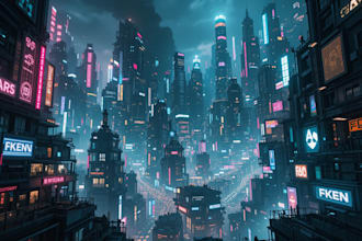 make a cyberpunk futuristic city art
