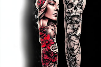 create unique custom tattoo design for you, sleeve tattoo