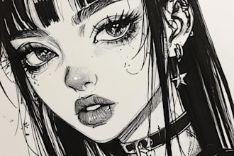 draw cute custom anime or blackwork tattoo
