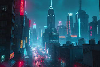 make a awesome cyberpunk futuristic city art or night city