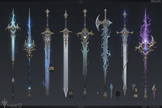 design creative concept art of weapons and items