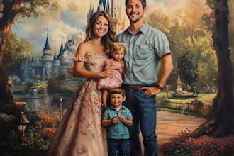 design a professional disney family portrait