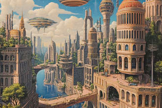 do environment illustration of science fiction city cyberpunk, futuristic, game