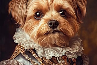 draw a custom royal pet portrait, cat portrait, dog portrait