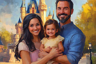 design a professional disney family portrait