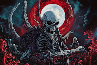 do an dark, brutal, horror, metal art illustration