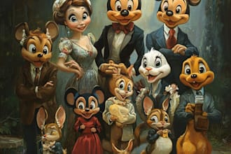 design a professional disney family portrait art