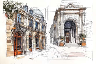 draw an amazing architecture and urban design sketch