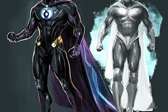 create concept art superhero character design for comics