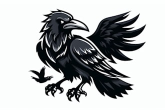 o awesome black raven mascot logo character design