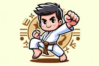 do awesome karate boy character mascot logo design