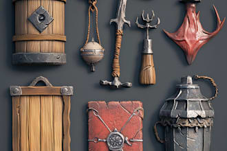 3d model objects, props and weapons