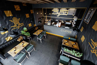 create 3d interior design,bar, pub,coffee shop,restaurant,cafe,pizza,sauna