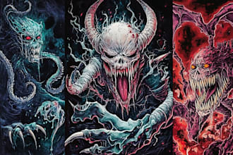 draw dark art illustration for metal t shirt merchadise