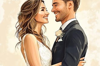 create a couple portrait, wedding illustration