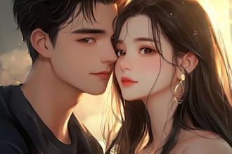 make you anime couple art portrait