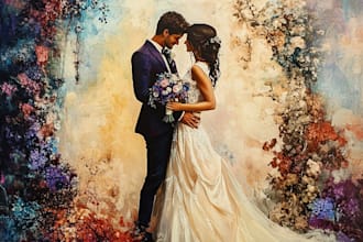 design couple portrait wedding portrait illustration in my style