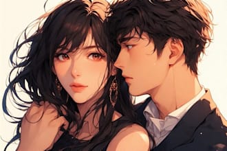 draw you anime couple art portrait