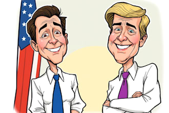 illustrate a custom funny political cartoon and caricature