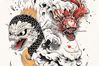 create original tattoo designs and illustrations in japanese style