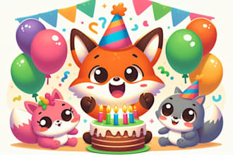 do awesome birthday fox character eps mascot logo design