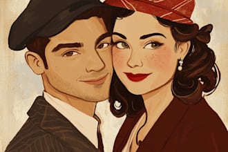illustrate a vintage couple portrait