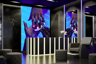 create photorealistic 3d nail shop, skin care clinic, spa design, make up salon