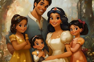 design a professional disney family portrait art