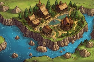 make fantasy map illustration for dnd, novels and games